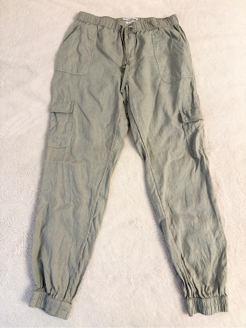 Nicole Miller medium 100% linen jogger green cargo pockets